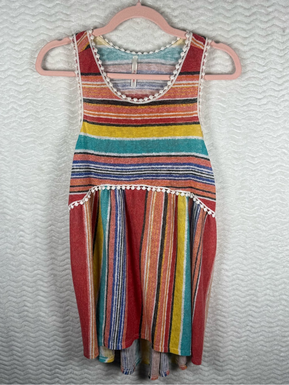 My Story Multicolor Striped Tank with Detail Trim